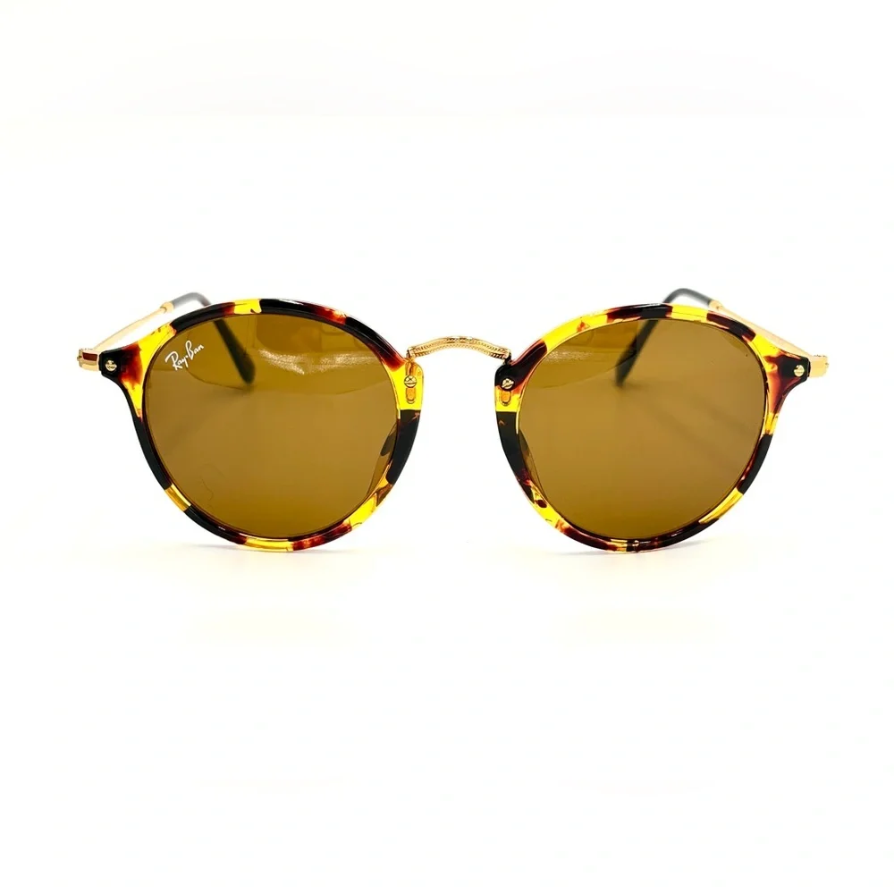 Beautiful Ray-Ban Round Lens Sunglasses RB2447 Fleck Tortoise W/ Brown Lens 49mm - Picture 16 of 16